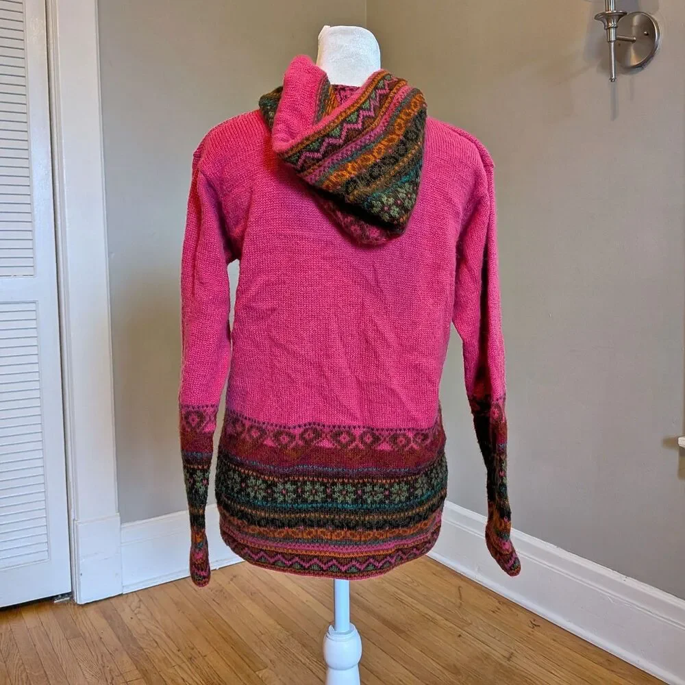Inka Tradition Baby Alpaca Peruvian Fair Isle Sweater, Hoodie Handmade, Size S